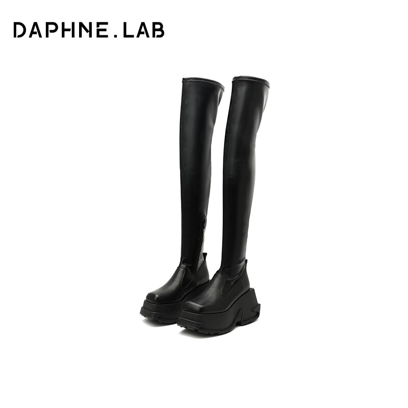 DAPHNE LAB方糖过膝靴3代超厚底真皮长靴子女2023新款长筒靴女显瘦 黑色 37