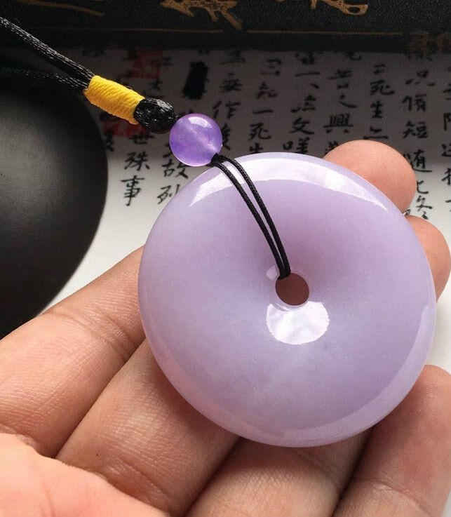 snqp紫色翡翠平安扣缅甸冰糯种豆种紫罗兰挂件玉平安扣挂件 平安扣