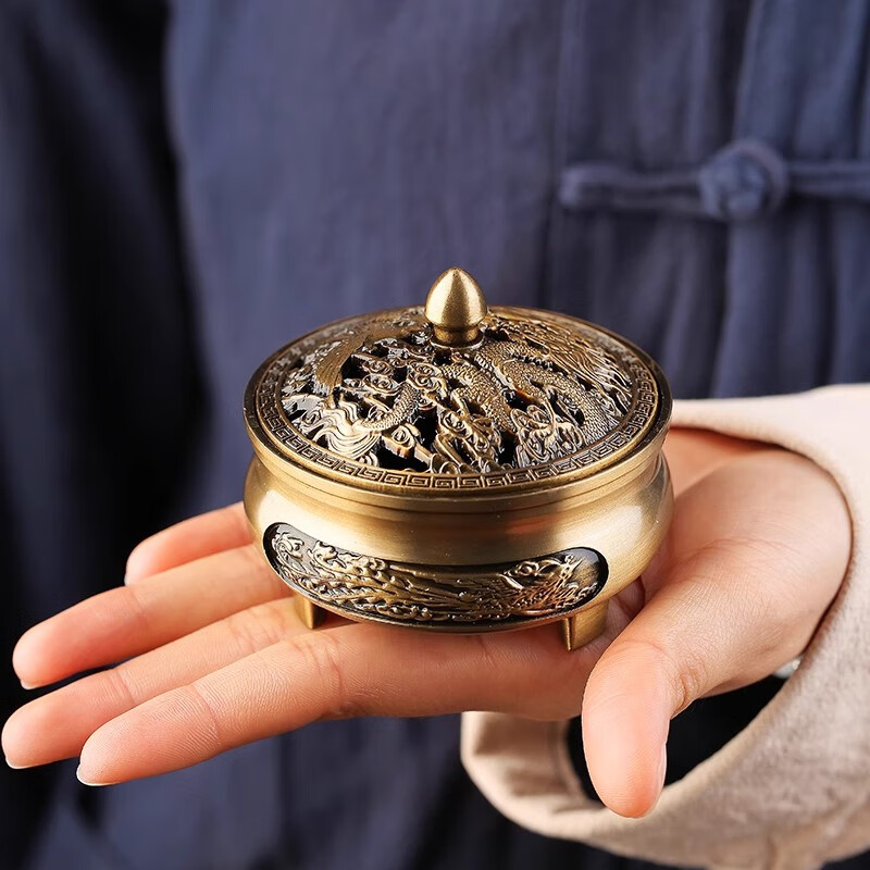 济煌黄铜香炉家用室内三足全铜炉盘香檀香熏香沉香塔香线香香粉炉 三足香炉+120盘艾草