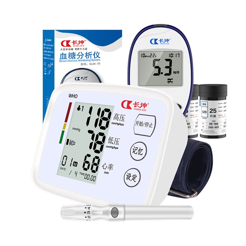 长坤（CHANG KUN） 上臂式血压计 家用全自动 测量血压仪器充电式血压测量仪CK-A155 锂电款（带语音播报）+血糖仪