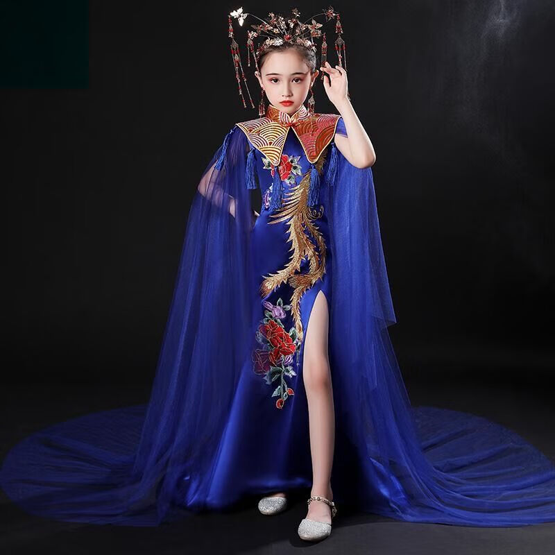 恋步莱妮儿童旗袍中国风演出服高端女童改良国潮唐装走秀礼服国潮霸气