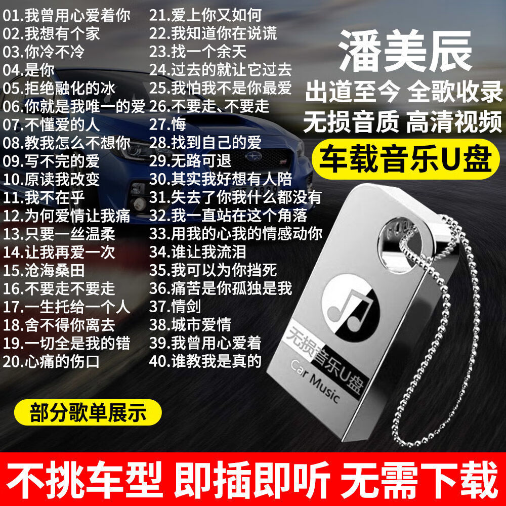 居道潘美辰全专辑车载音乐u盘经典流行老歌无损高音质汽车车用优盘mp3 4/G潘美辰专辑歌曲[精选300首]