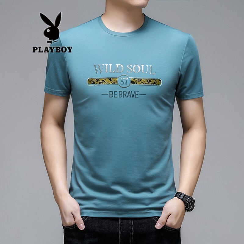 花花公子 短袖t恤男夏季新款男士中年简单印花半袖男凉快体丅恤男潮流