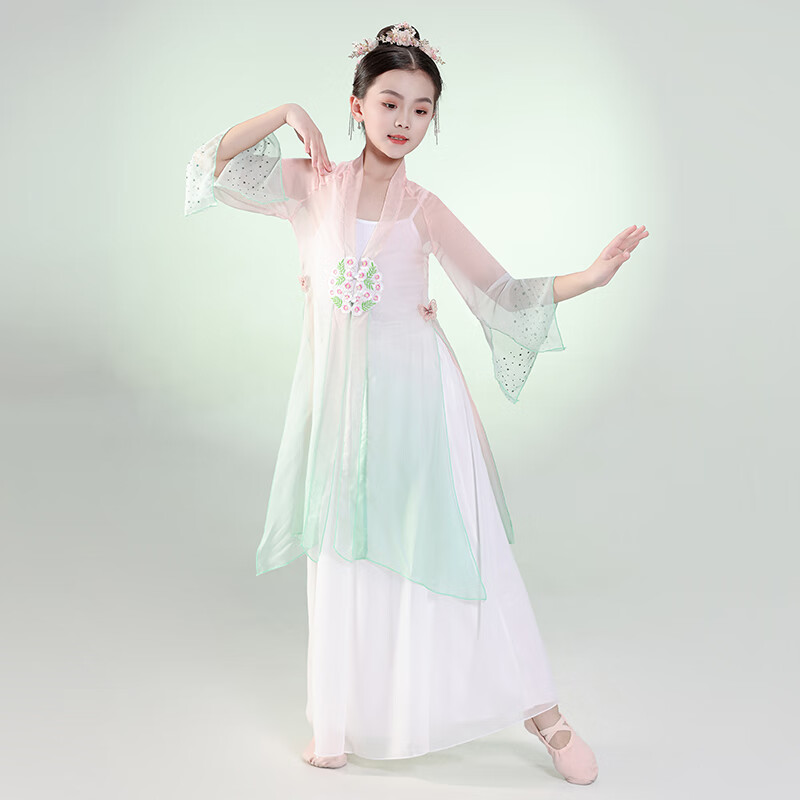 予彼女童古典舞演出服飘逸儿童古风扇子舞萱草花表演服少儿中国舞伞舞