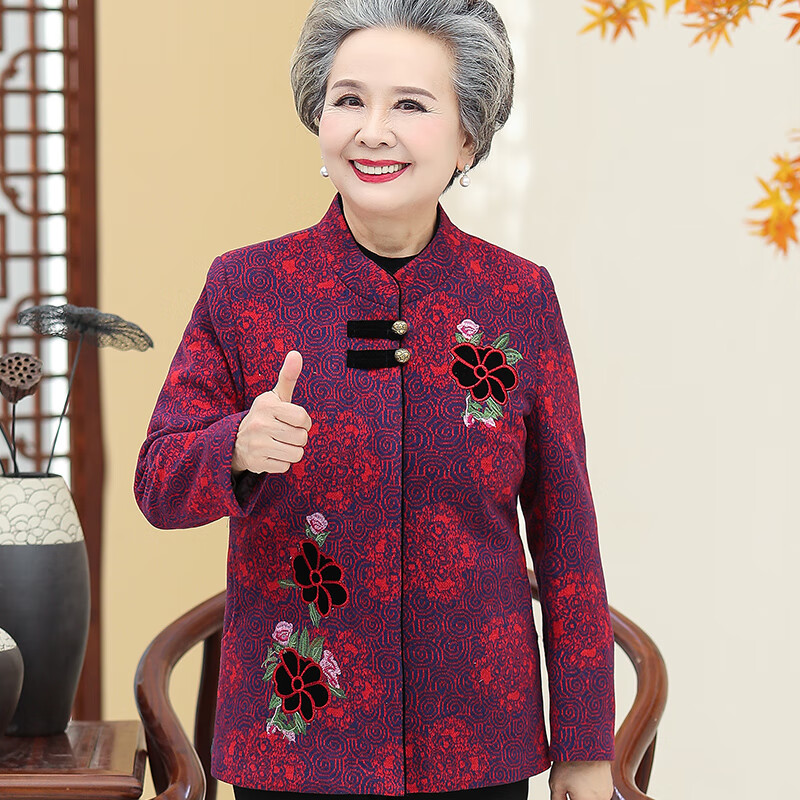 东品良衣早春老人外套60-70岁女春秋加肥加大老奶奶穿200斤奶奶装秋冬