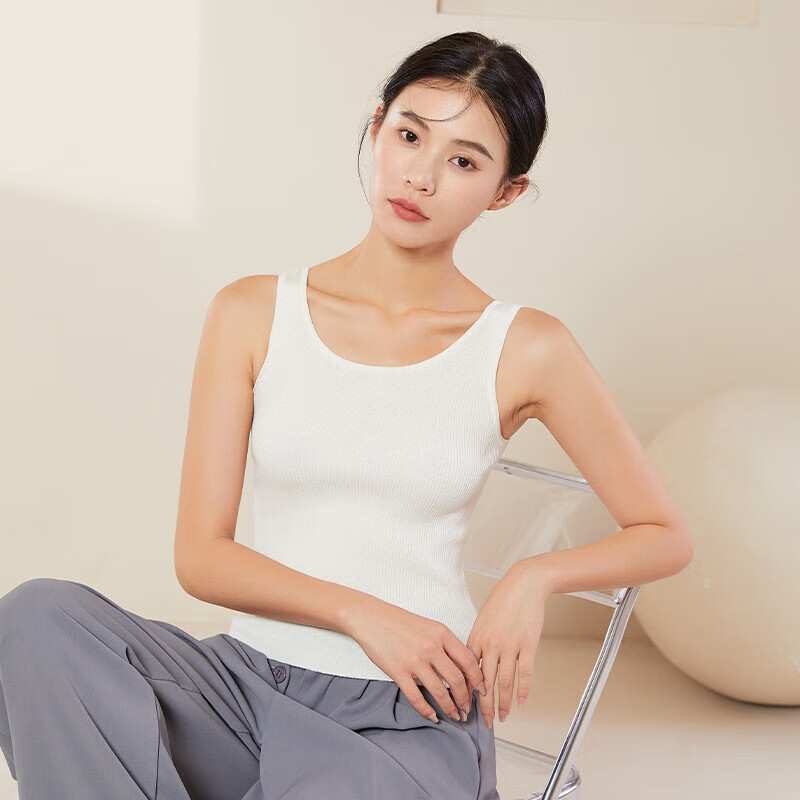 百丽驼美士严选真丝弹力背心吊带内搭背心螺纹新款女透气 白色 m