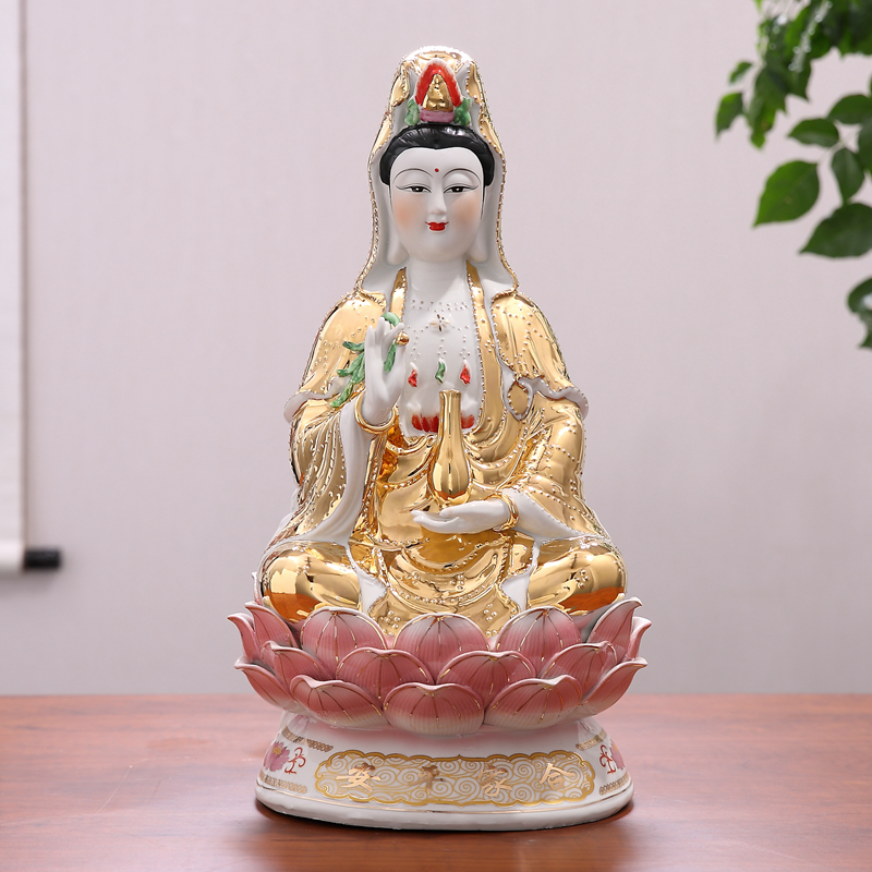 喜家隆南海观世音菩萨佛神像万珠金身坐莲陶瓷家用供奉工艺品摆件 10