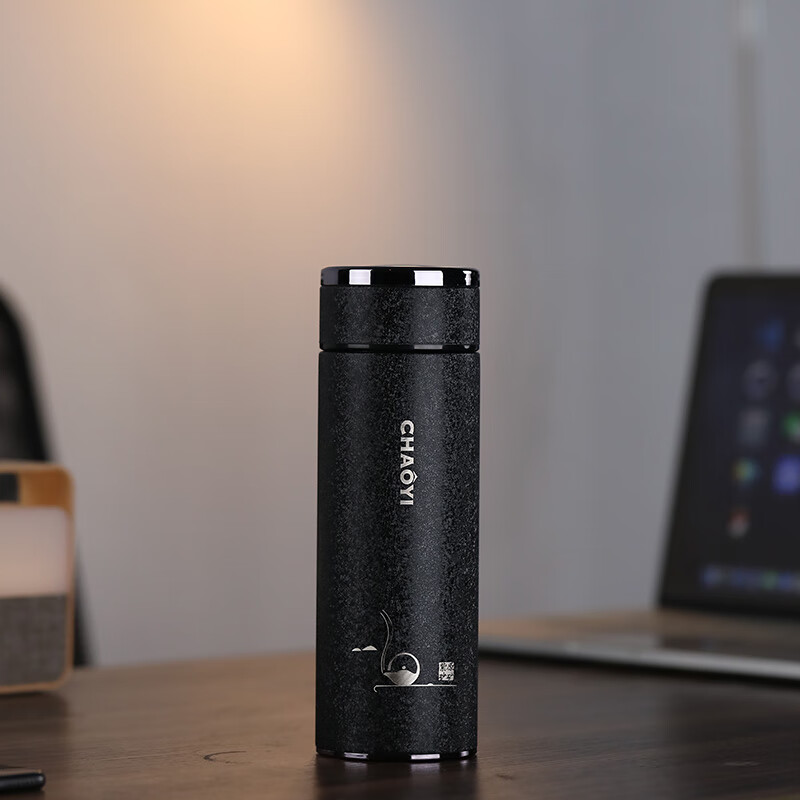 檀轩阁紫砂茶杯保温杯紫砂内胆大容量男士高档纪念礼品水杯刻字定制送礼 佰意磨砂黑套-皮盒装 450ml