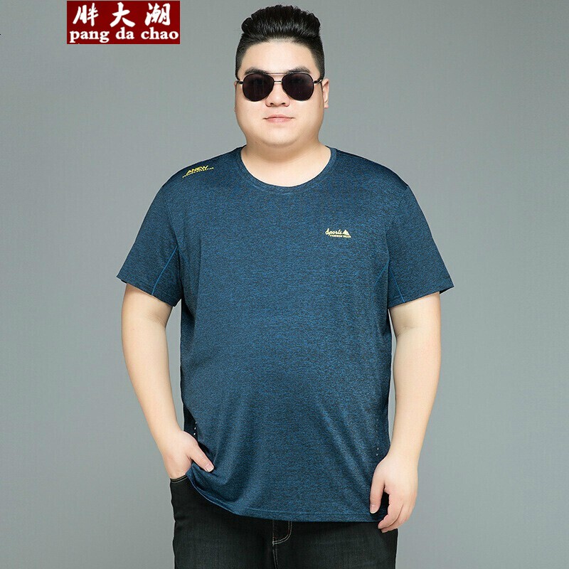 180斤的胖子照片男人,180身高180斤的男人图片 胖大潮胖子短袖男夏季宽松圆领冰丝t恤加肥加大码运动