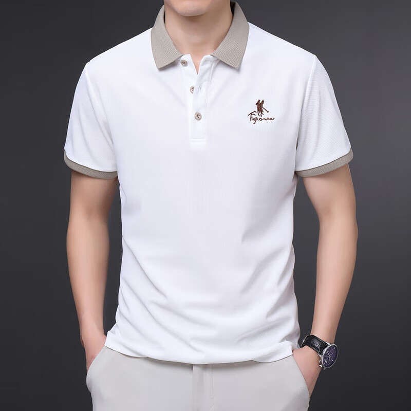 袋鼠（DAISHU）男士短袖t恤夏季冰丝薄款翻领刺绣爸爸装商务休闲衣服polo保罗衫 黑色 3XL 推荐160-175斤