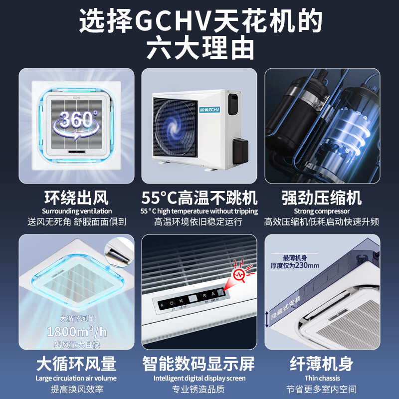 GCHV/积微 天花机 中央空调商用 5匹/6匹 吸顶空调 天井机 一拖一立式柜机商铺/餐厅/办公室 6匹 套装 冷暖天花机