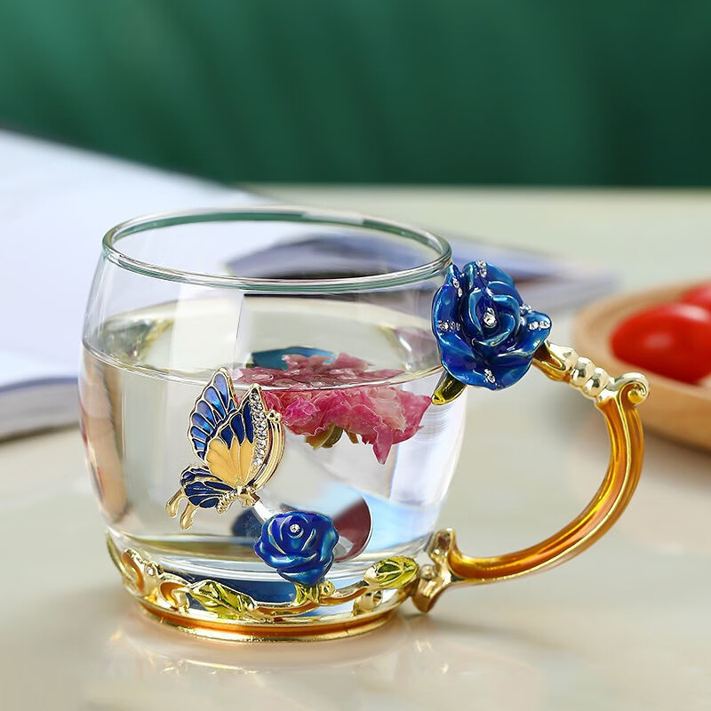 贝贝绵珐琅彩水杯耐热玻璃杯咖啡泡茶杯子女花茶杯家用杯子创意情侣