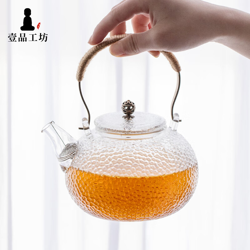 壶耐高温玻璃烧水壶高档功夫茶具家用带过滤煮茶壶 麻绳提梁波纹壶