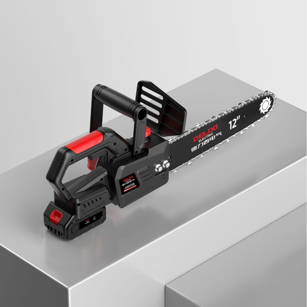 德力西电气家用小型手持电锯大功率锂电池伐木充电式链锯家木头用电锯
