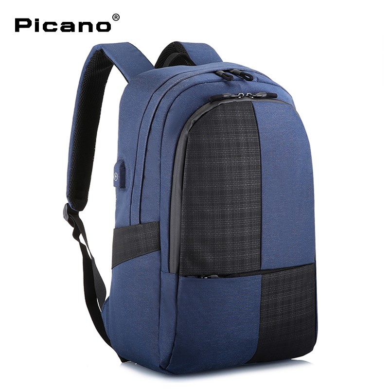 皮卡诺（Picano）简约都市双肩包休闲商务笔记本电脑包15.6英寸男女书包双肩背包 蓝色