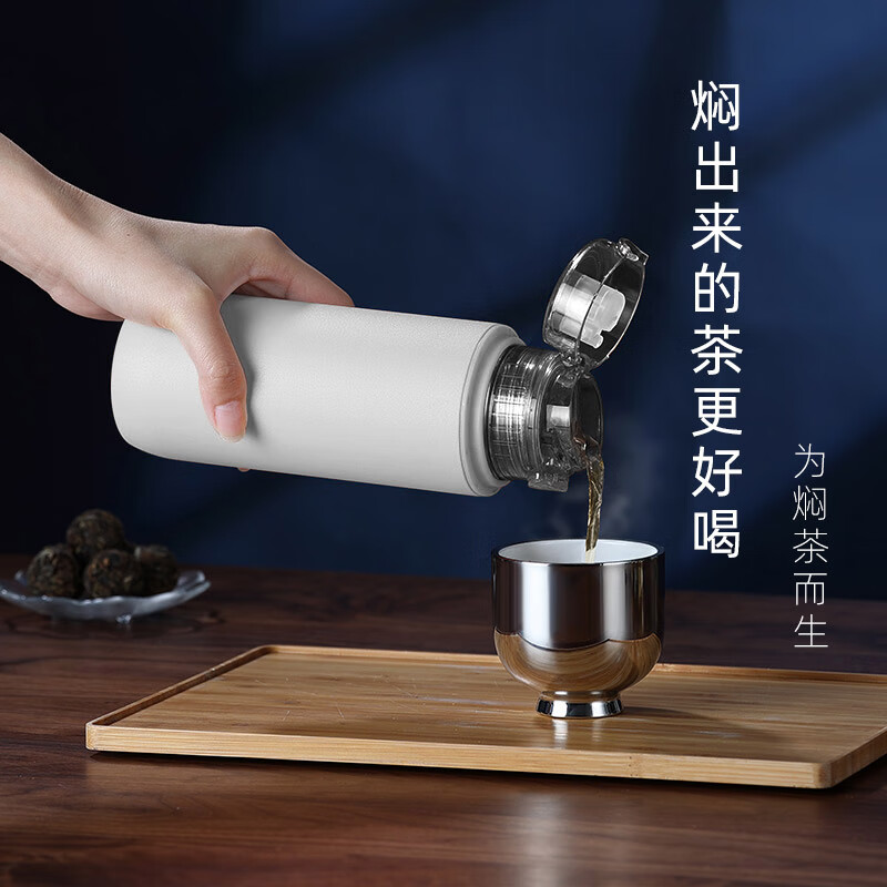 尚明家用焖茶壶焖泡壶温显保温泡茶壶闷壶大容量养生壶陶瓷内胆焖茶具 白色焖茶壶+焖茶杯 1.5L