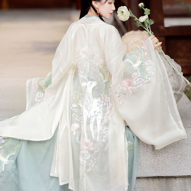 回梦生花劲合夫诸汉服女夏齐腰襦裙中国风白菜广袖大袖衫全套hx 夫诸