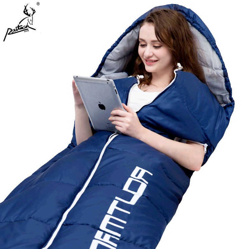 路特曼睡袋成人户外室内冬季加厚保暖露营旅行单人双人隔脏棉睡袋 标准版-藏蓝 标准版0.75kg/升级版0.8kg