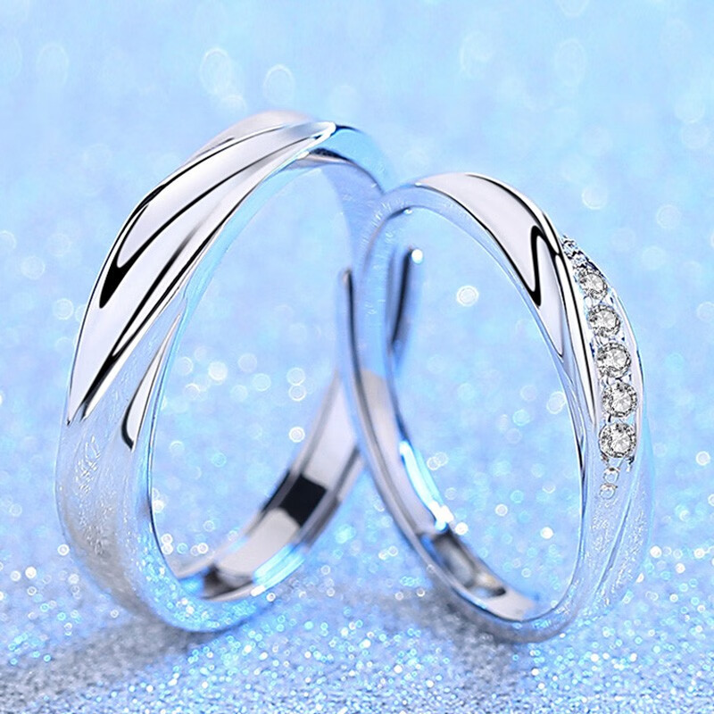 紫陌s925银情侣戒指男女士学生异地恋闭口结婚戒情人节礼物送女友刻字