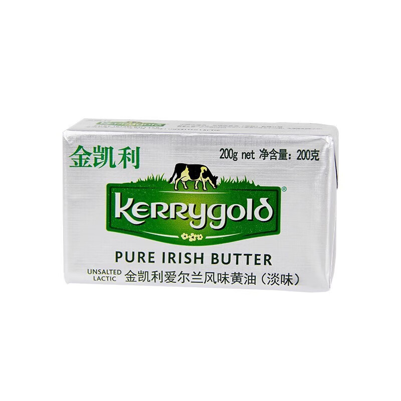 金凱利(KERRYGOLD)軟質(zhì)涂抹黃油原裝進(jìn)口草飼黃油烘焙200g 200克淡味黃油塊無(wú)紙盒