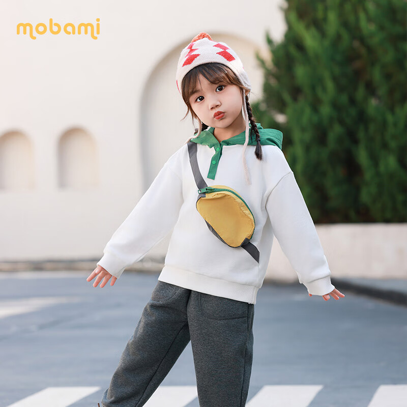 摩芭米mobami春秋婴儿衣服儿童连帽卫衣儿童宝宝毛圈带帽卫衣  绿色 130