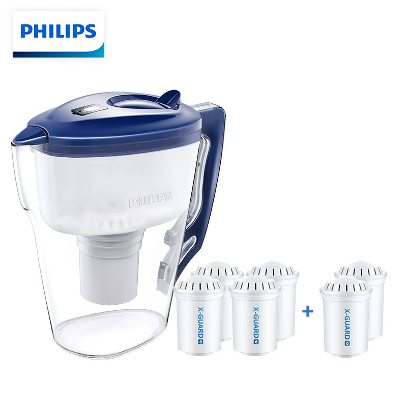 飞利浦（PHILIPS）净水壶 家用滤水壶 厨房自来水过滤净水器 WP2807 一壶六芯套装（含附件）
