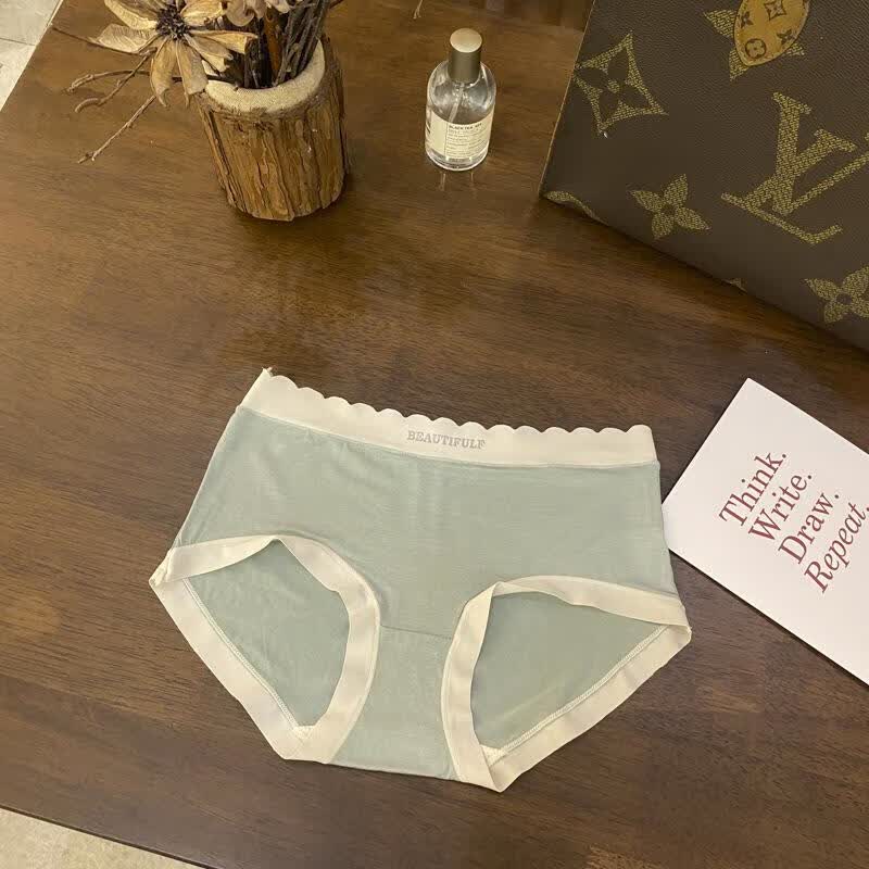 内裤女士莫代尔棉性感中腰大码收腹透气舒适撞色性裸感女士 绿色 1条 M