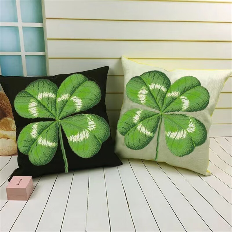 十字绣抱枕 四叶草十字绣抱枕印好花自己绣花卉刺绣卧室客厅办公