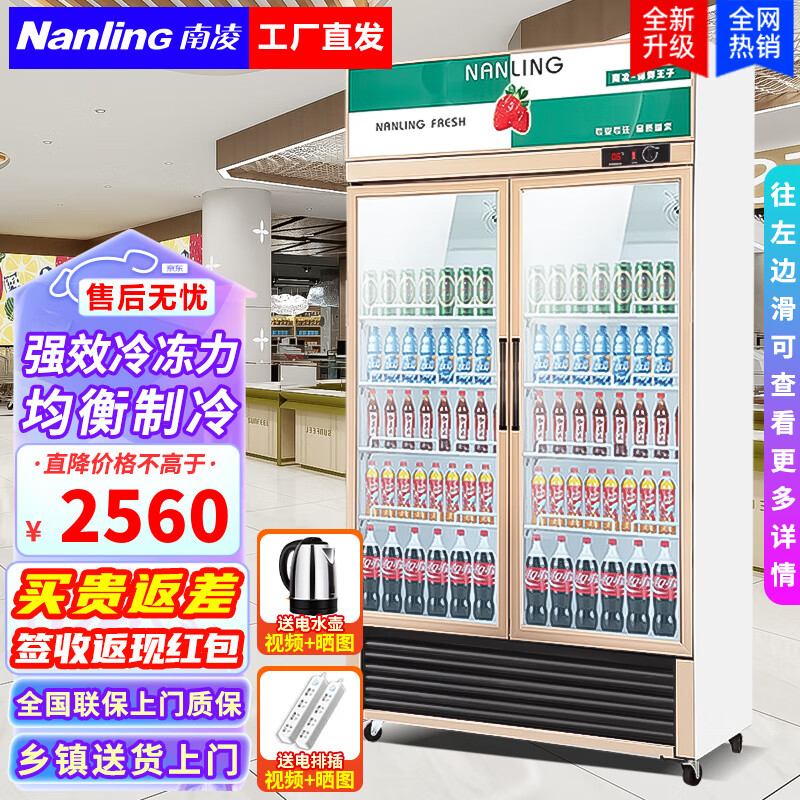 南凌（Nanling）商用冰柜618升展示柜商用冰柜冷藏柜立式双门保鲜柜超市啤酒柜饮料柜冰箱LG-618 618升丨长1120宽600高2110mm