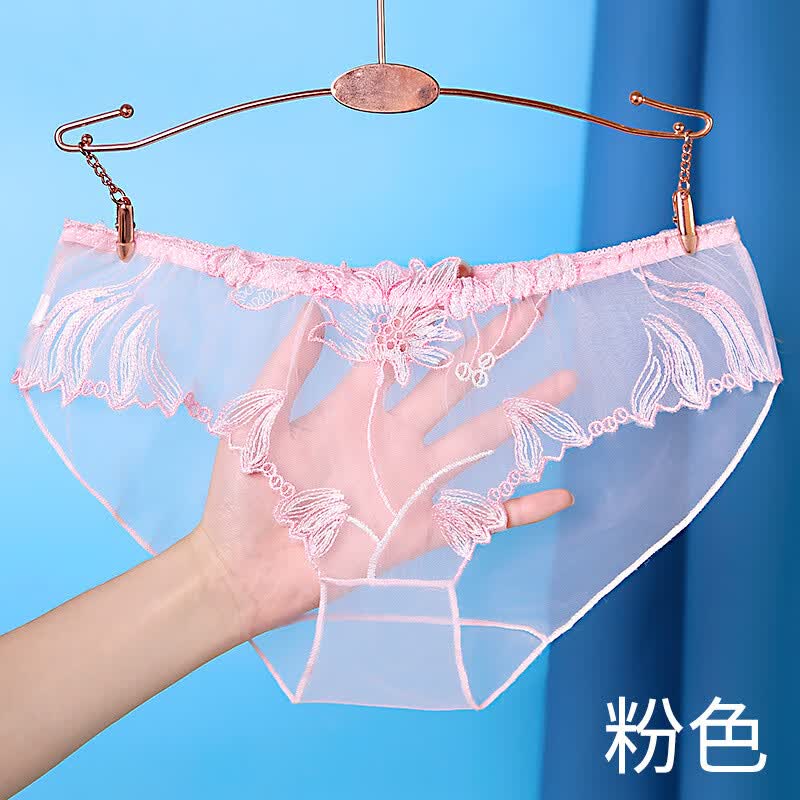 颜蓓薇内裤女士蕾丝性感火辣迷人少女大码全透明网纱无痕三角裤 2条装(可备注选色) 2条 2XL (150-170斤)