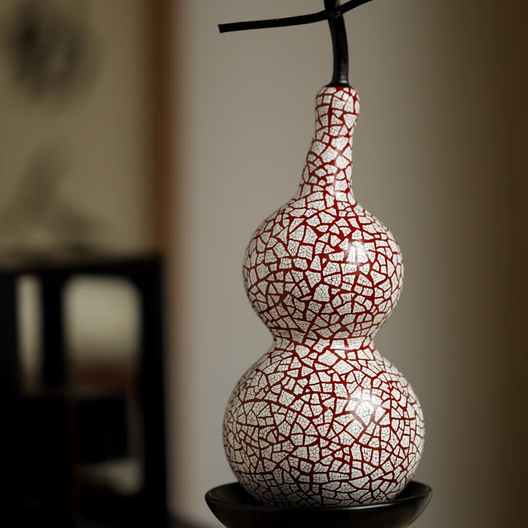 颜词紫辰檀大漆蛋壳冰裂纹福禄文玩葫芦细致逐层髹漆打磨蛋壳贴就若冰