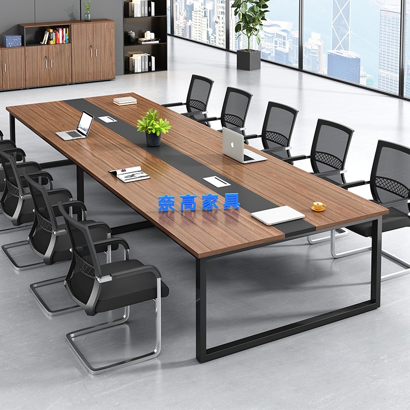奈高办公家具现代简约会议桌员工长条培训桌板式办公桌洽谈钢架3米含10把椅子hmddaaq