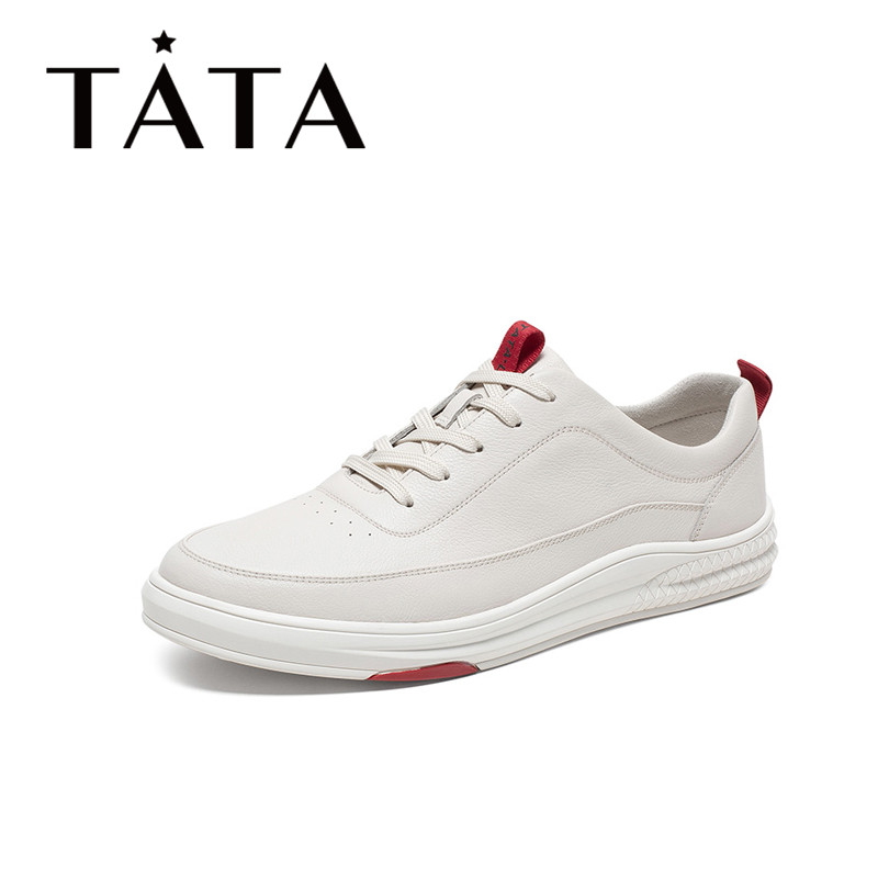 Tata/他她专柜同款米白牛皮革小白鞋平底鞋男休闲鞋28U23AM0米白43