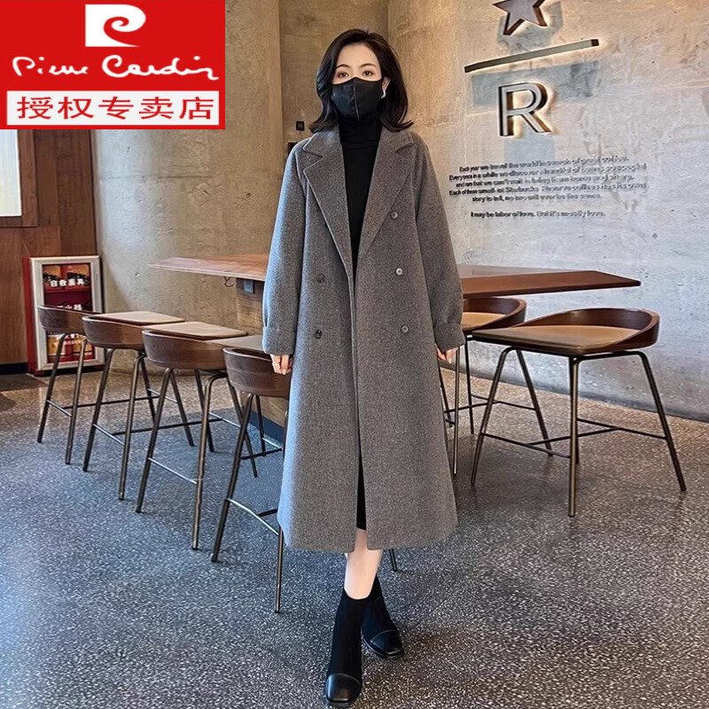 皮爾卡丹（PIERRE CARDIN）白鴨絨中長款毛呢外套風(fēng)衣羽絨服女2025冬季新款加厚西裝呢子大衣 嘉興雙面呢大衣灰色 羊毛羽絨內(nèi)膽大衣(高品質(zhì)) XL 濮院雙面絨大衣 (建議115-125斤)