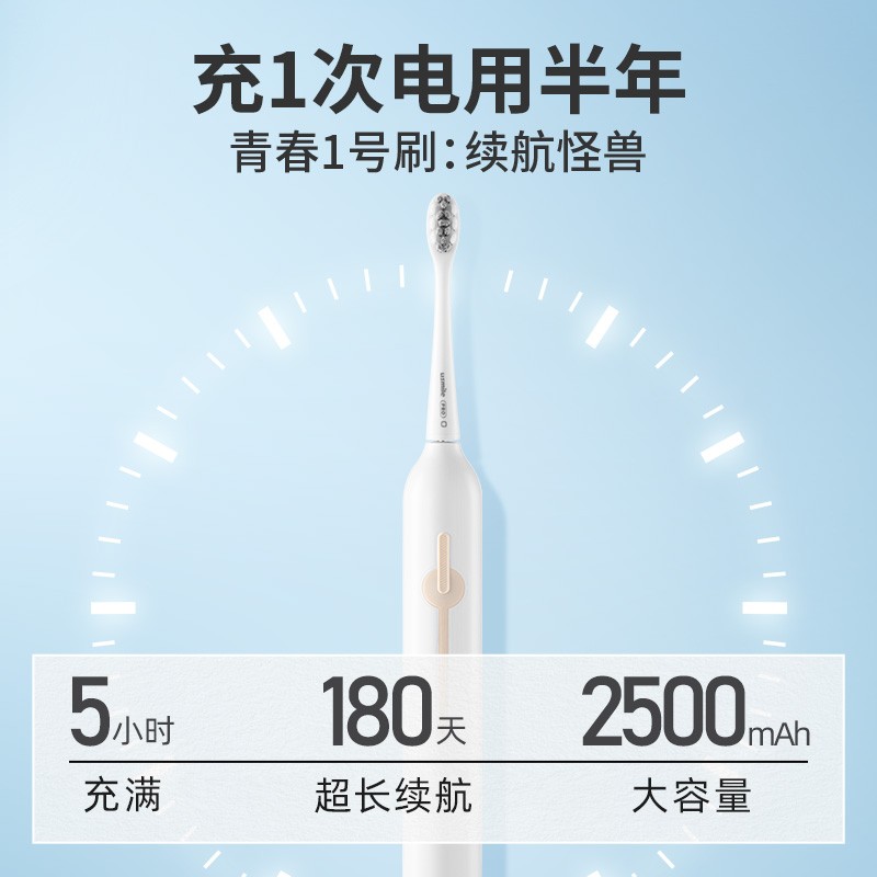 usmile 电动牙刷 成人情侣版 软毛声波自动牙刷 1号刷 月牙白