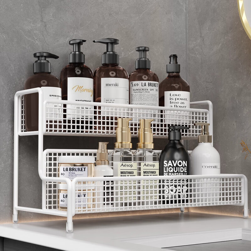 木格格洗漱台置物架浴室架收纳置物架卫生间厕所台面洗手间沐浴露储物架 素雅白