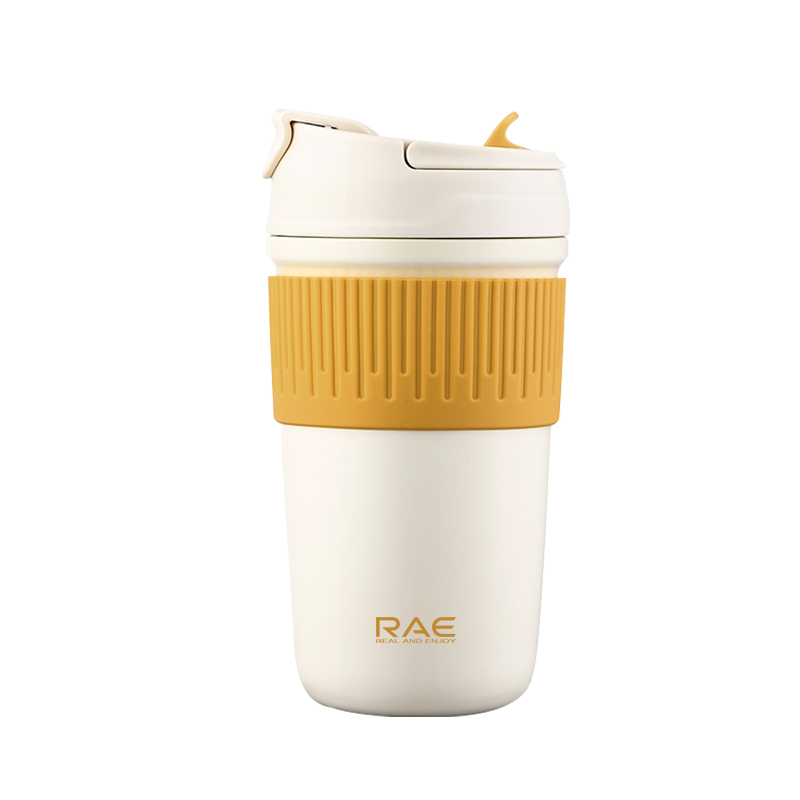 然也（RAE）保温杯女士高颜值陶瓷内胆随行咖啡吸管杯caka联名款不锈钢男学生便携式茶水杯子XD99黄色450ml
