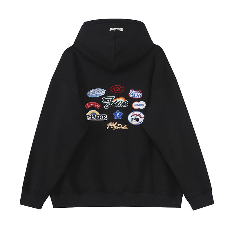 福神笛章若楠纯棉国潮牌情侣街头嘻哈宽松后背印花ogo长袖带帽卫衣