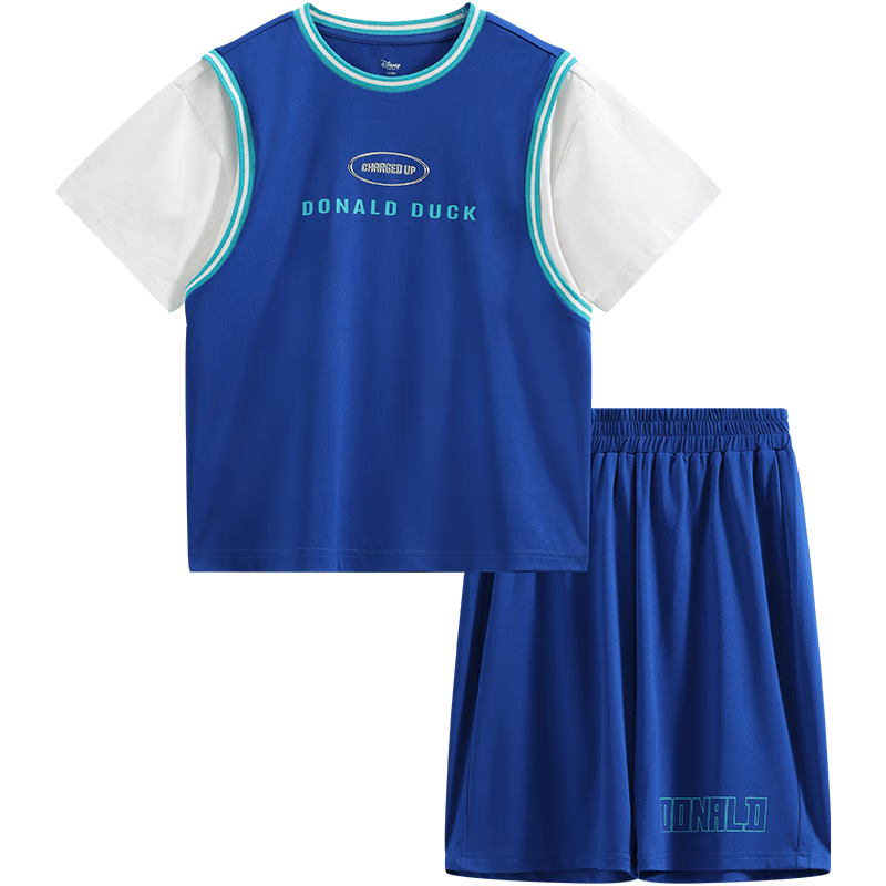 迪士尼（DISNEY）儿童男童网眼速干篮球服短袖套装运动两件套24夏DB321AA04蓝130
