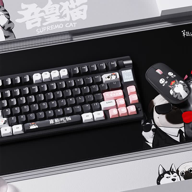 翔升吾皇猫联名机械键盘 三模无线萌宠键盘 客制化键盘 维咖凌兰轴 热插拔键盘 长续航便携键鼠套装 吾皇猫联名限定版键鼠套装 79键