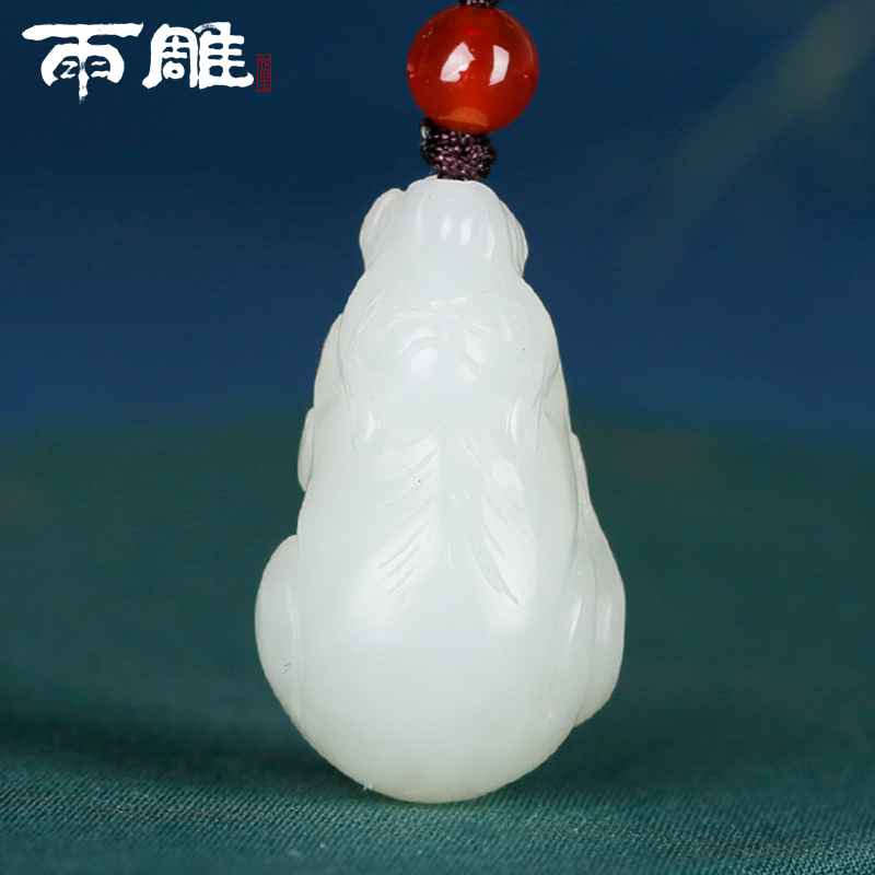 雨雕和田玉生肖鼠吊坠男女款新疆羊脂玉立体老鼠挂件玉石玉坠 羊脂玉