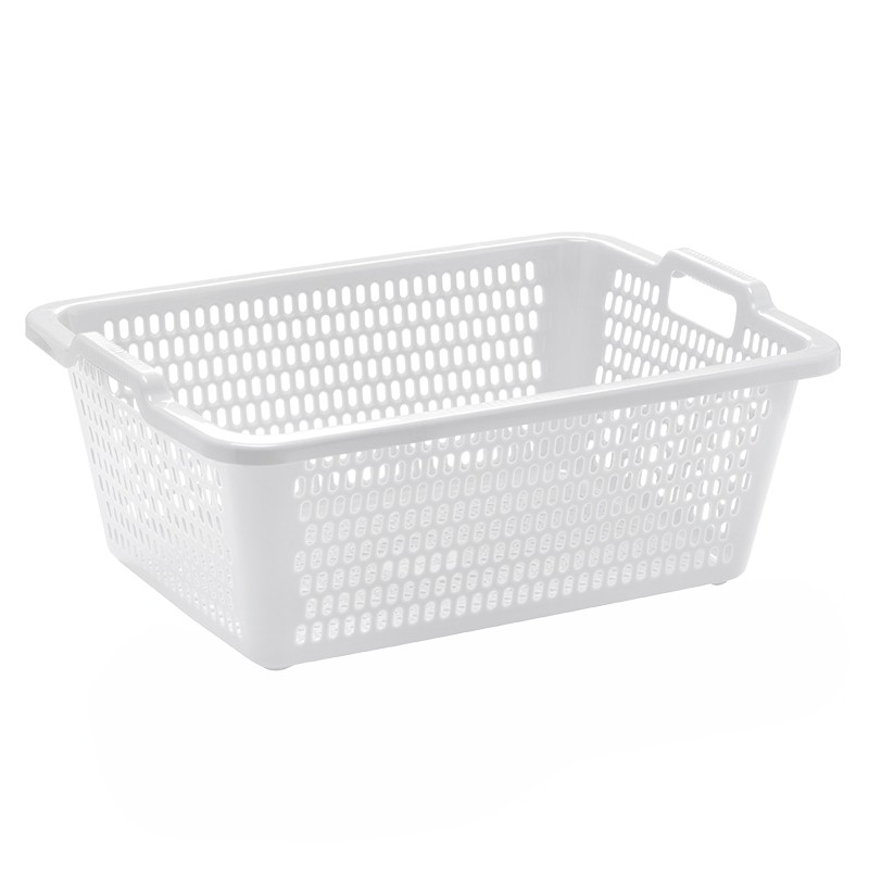 茶花 大号塑料筐周转箱长方形胶框子快递货框箩筐镂空筐子 白色 50cm