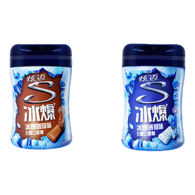 京东plus、首购：炫迈冰爆无糖口香糖冰爆咖啡味*2+薄荷味*2共4瓶224g糖果休闲零食