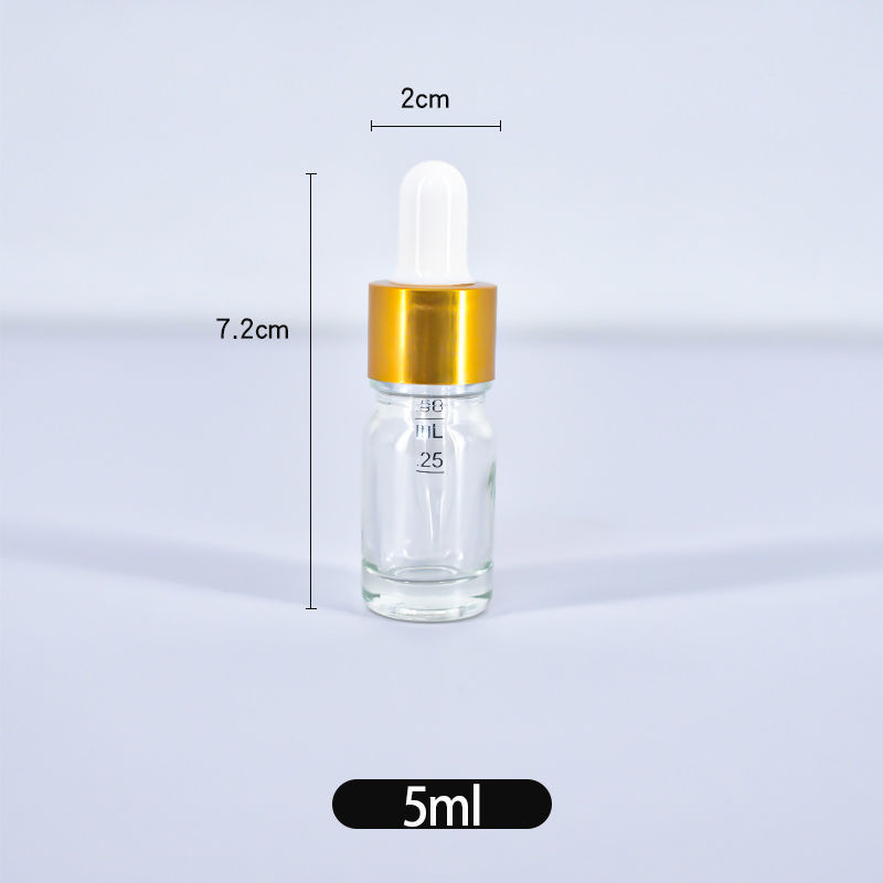韓泊莉5-100ml玻璃空瓶滴管化妝品分裝精華液瓶精油膠頭瓶小樣分裝瓶 金蓋5ML透明滴管瓶3只