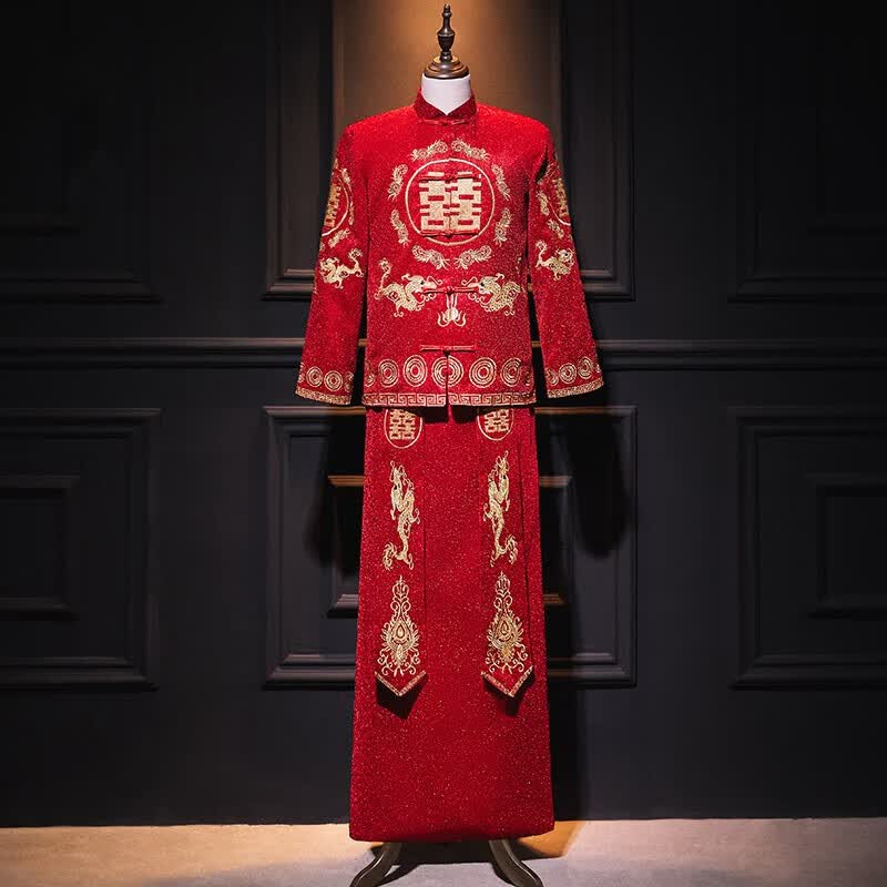 尤克达蒂秀禾服男2023新款新郎中式结婚礼服男士接亲敬酒唐装龙凤褂 麒麟男款 L【建议155—175斤】使用感如何?