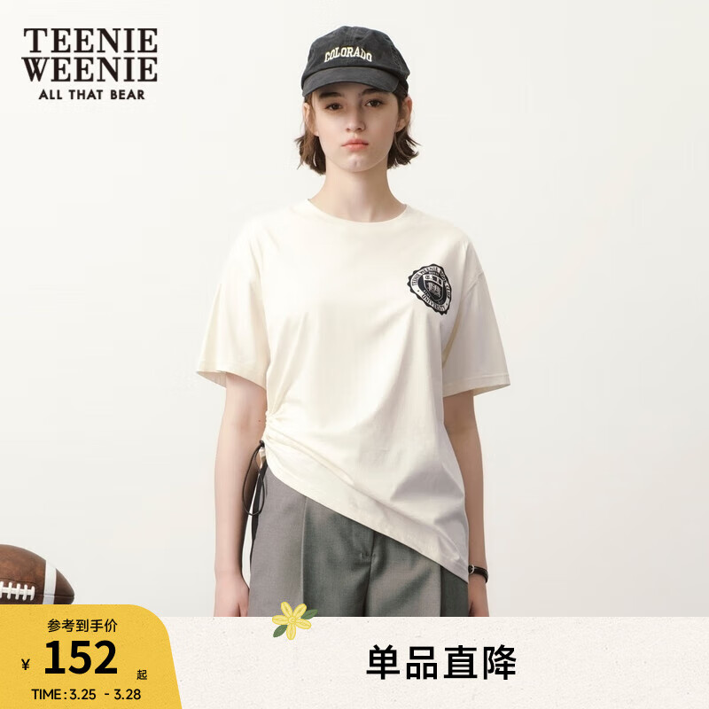 teenie weenie小熊夏季圆领个性抽绳t恤上衣女 象牙白 160/s