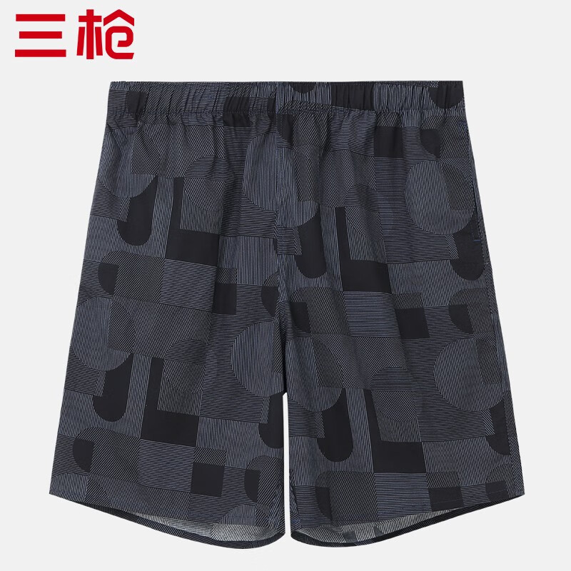 三枪夏季棉质机织布宽松中腰大码男士休闲短裤家居短裤大裤衩沙滩裤 迷幻几何 4XL /190