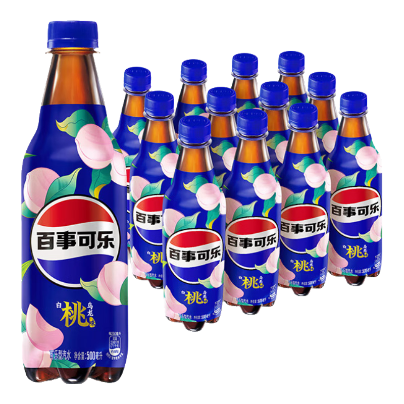 百事可乐 Pepsi 太汽系列 白桃乌龙味  汽水 碳酸饮料整箱 500ml*12瓶