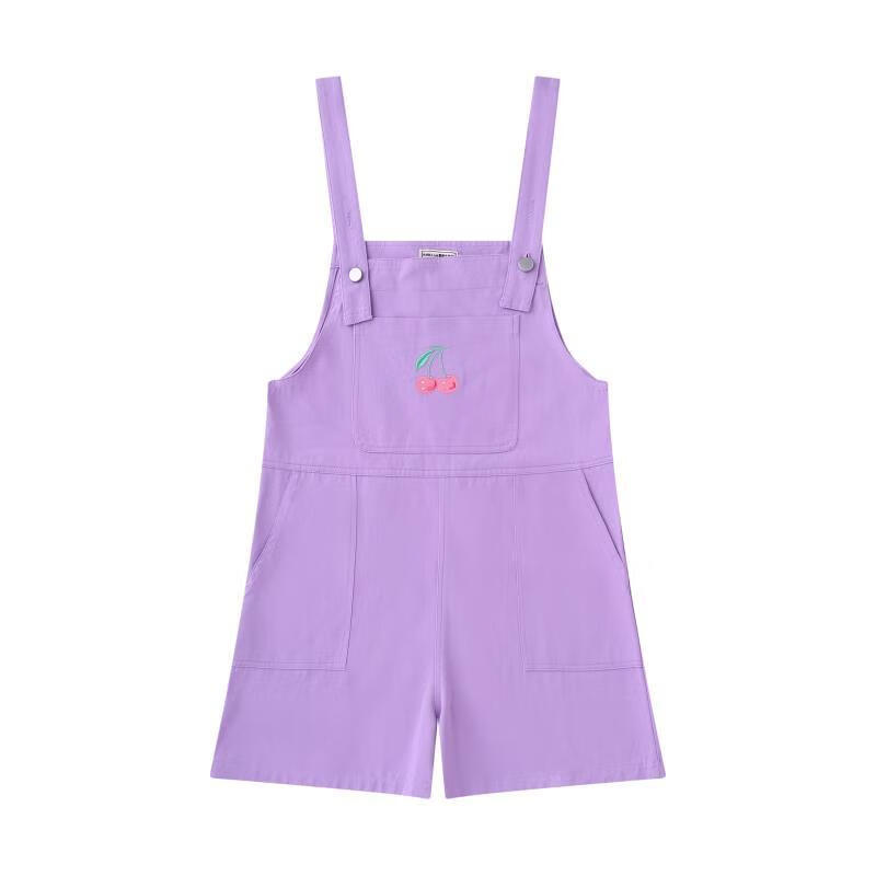 背带裤吊带裤少女牛仔短裤学生2023夏季薄款宽松显 紫色背带短裤 s