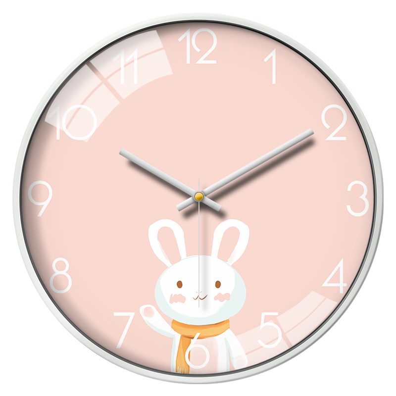 Momen 摩门 挂钟儿童房卧室石英钟粉色兔子女生卡通创意钟表12英寸 HH0155